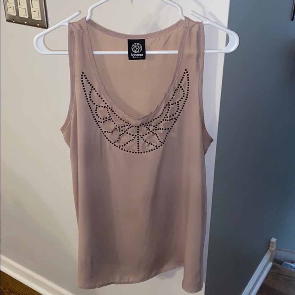 Tan beaded and cutout dress top